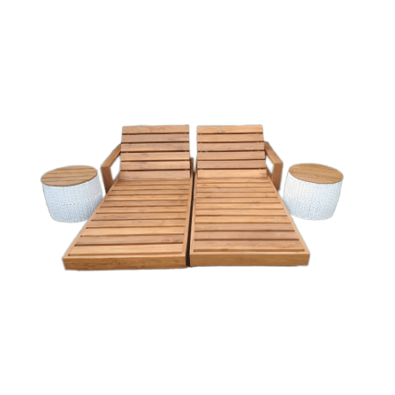 ชุดเตียงริมสระไม้สักแบบคู่และโต๊ะข้างเตียง PAREENA DECOR เตียงอาบแดด_0